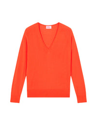 Pull à col V et coupe oversize en laine mérinos - Neon Orange