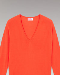 Pull à col V et coupe oversize en laine mérinos - Neon Orange