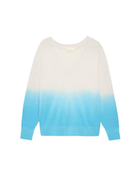 Pull Dip dye Light à col V en cachemire - Water Blue