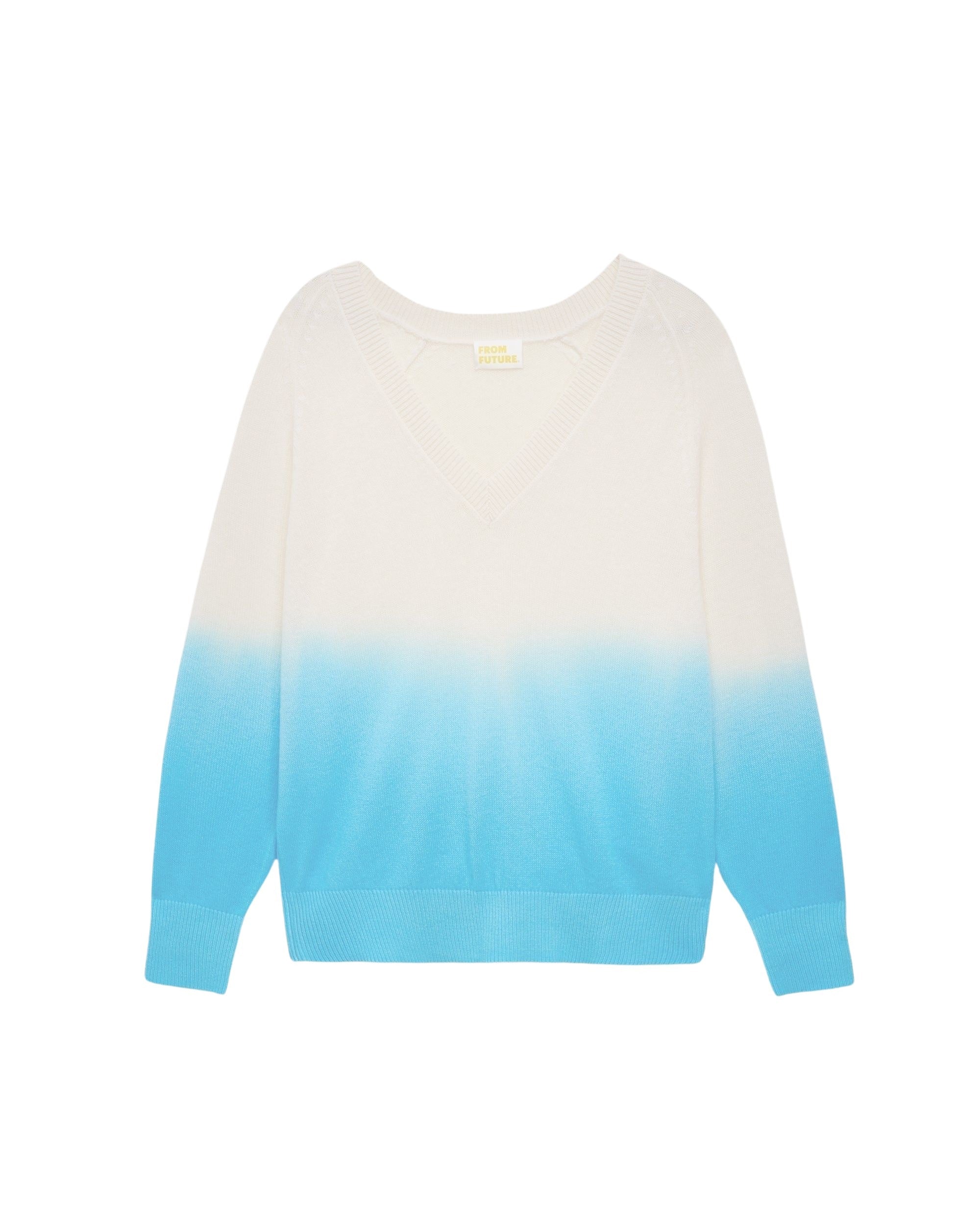 Pull Dip dye Light à col V en cachemire - Water Blue