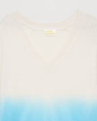 Pull Dip dye Light à col V en cachemire - Water Blue