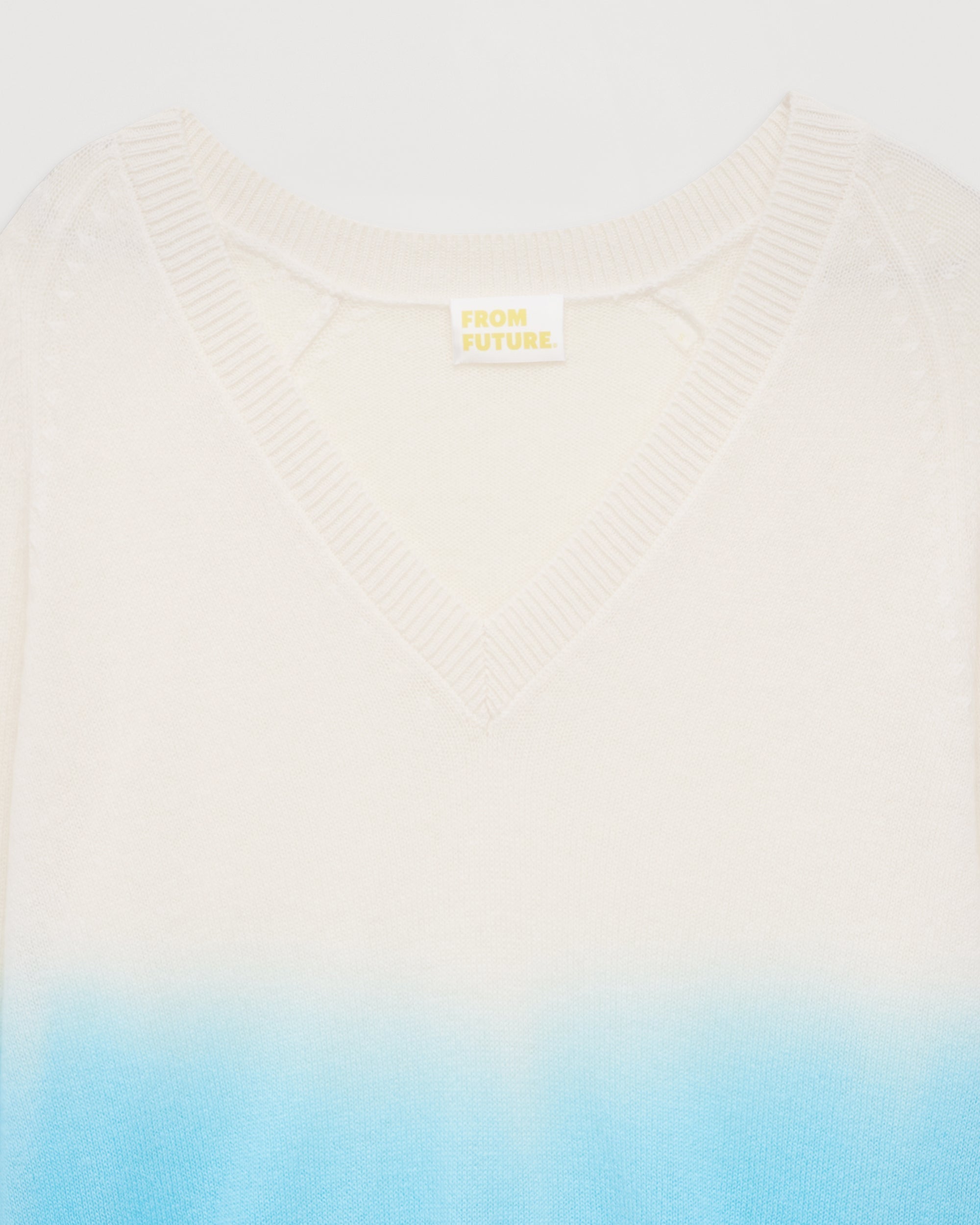 Pull Dip dye Light à col V en cachemire - Water Blue