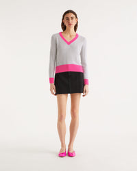 Pull à bord contrastés en cachemire - Light Heather Gray
