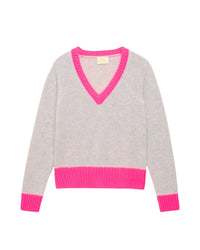 Pull à bord contrastés en cachemire - Light Heather Gray