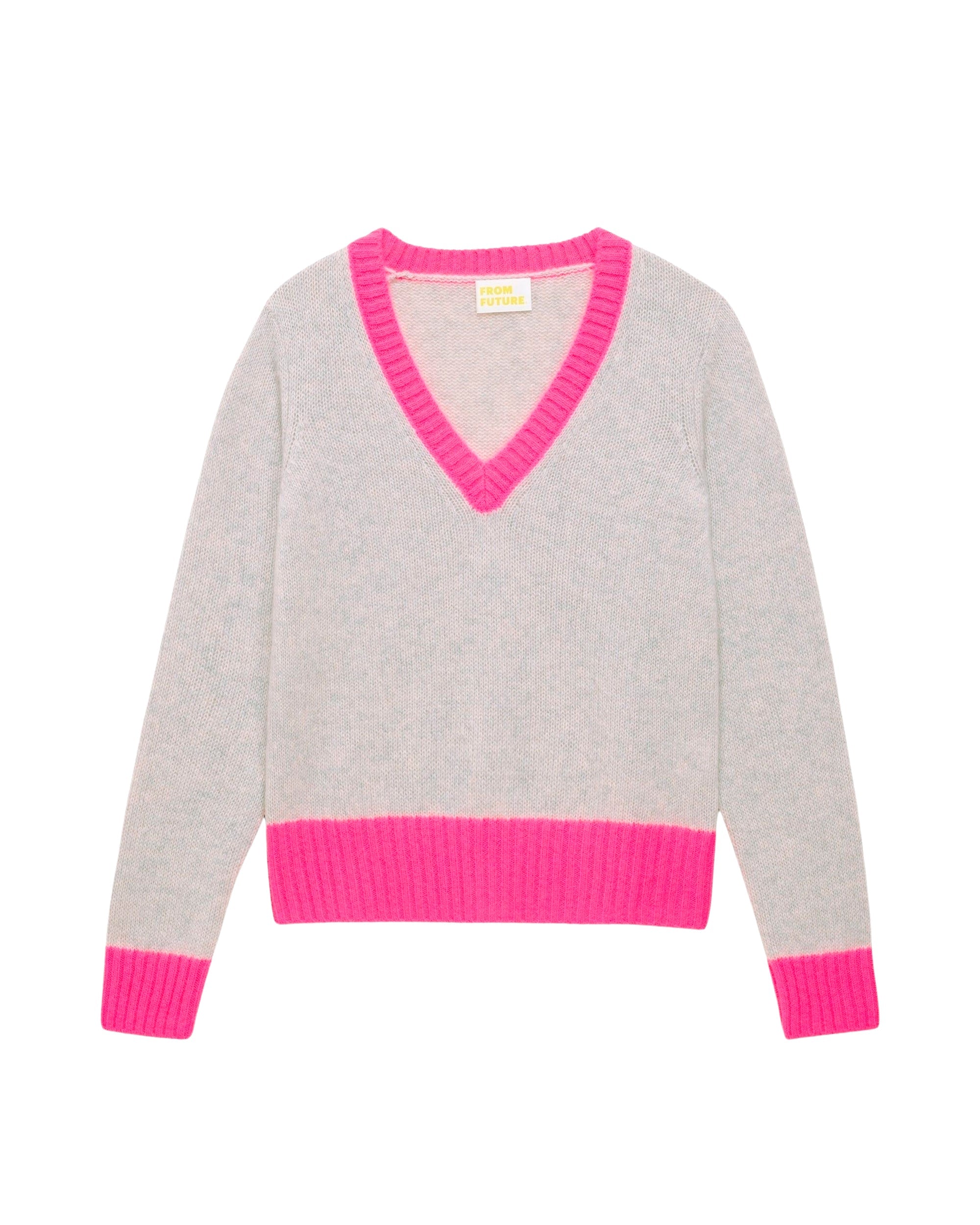 Pull à bord contrastés en cachemire - Light Heather Gray