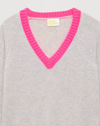 Pull à bord contrastés en cachemire - Light Heather Gray