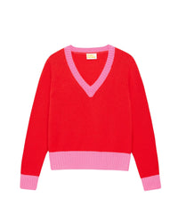 Pull à bord contrastés en cachemire - Bright Red