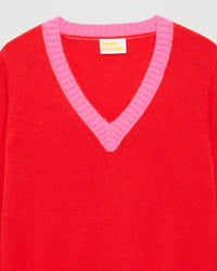 Pull à bord contrastés en cachemire - Bright Red