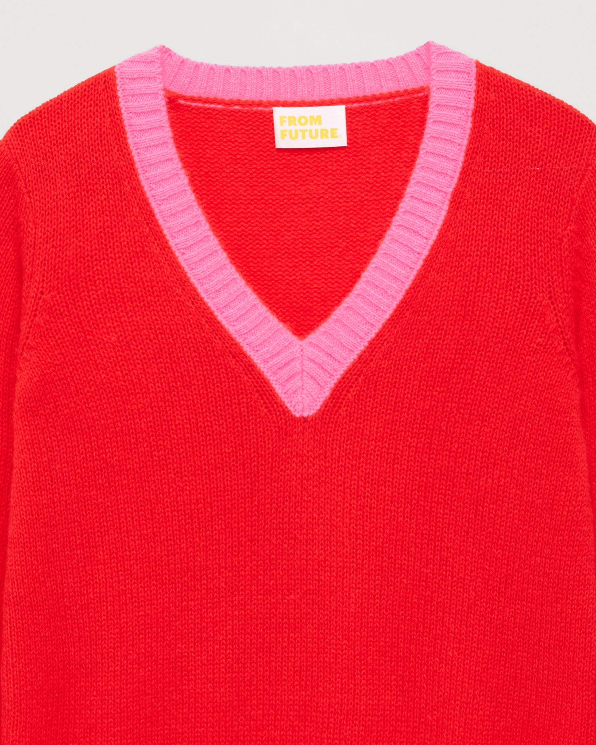 Pull à bord contrastés en cachemire - Bright Red