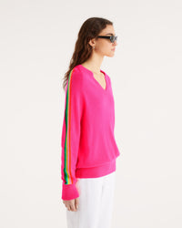 Pull oversize à bande multicolore en cachemire - Holiday Pink