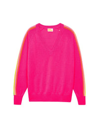 Pull oversize à bande multicolore en cachemire - Holiday Pink