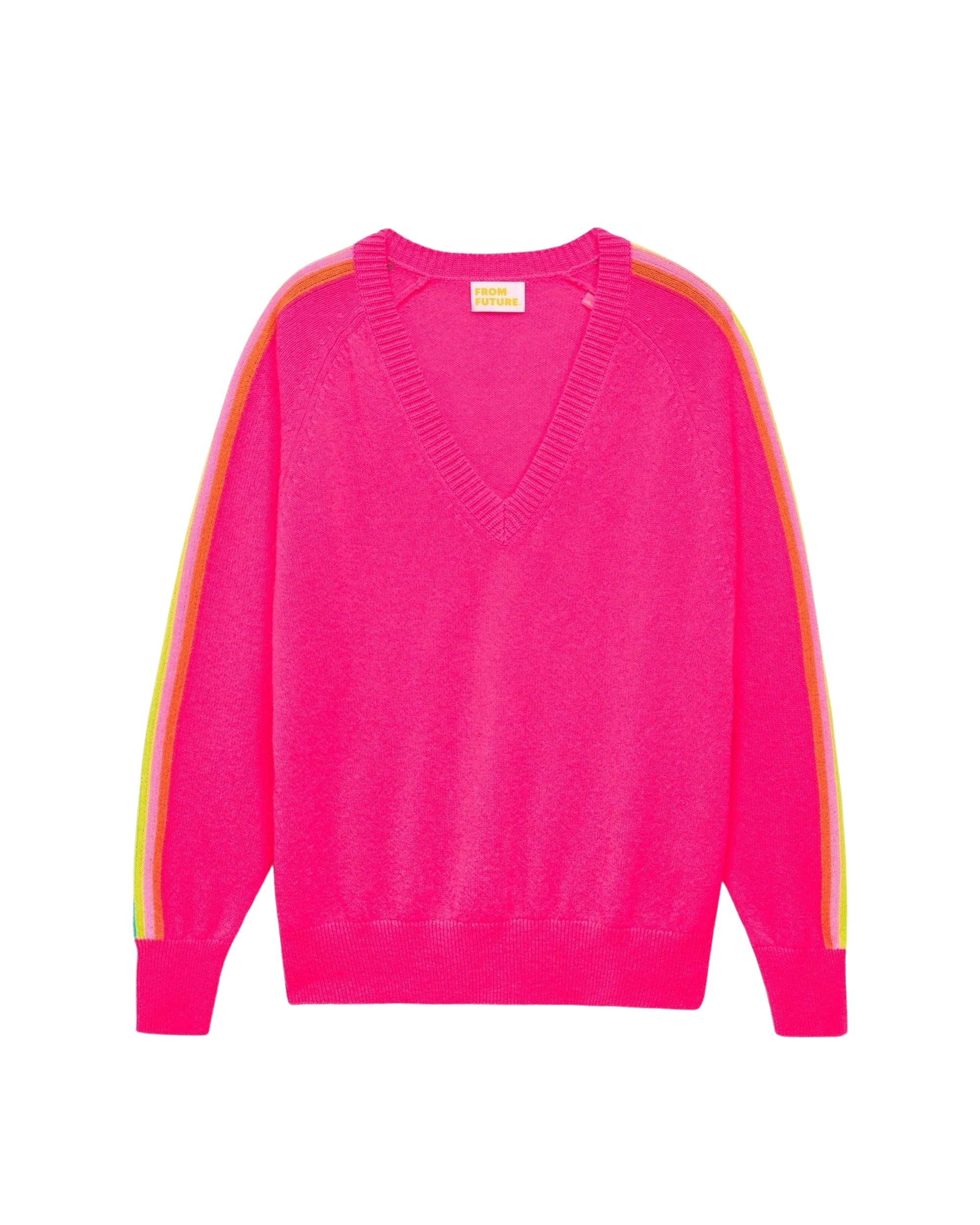 Pull oversize à bande multicolore en cachemire - Holiday Pink