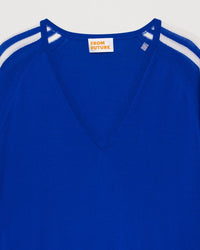 Pull oversize bandes manches en laine mérinos - Electric Blue