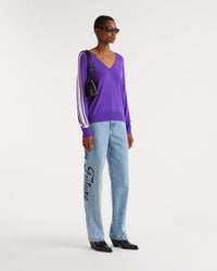 Pull oversize bandes manches en laine mérinos - Electric Blue