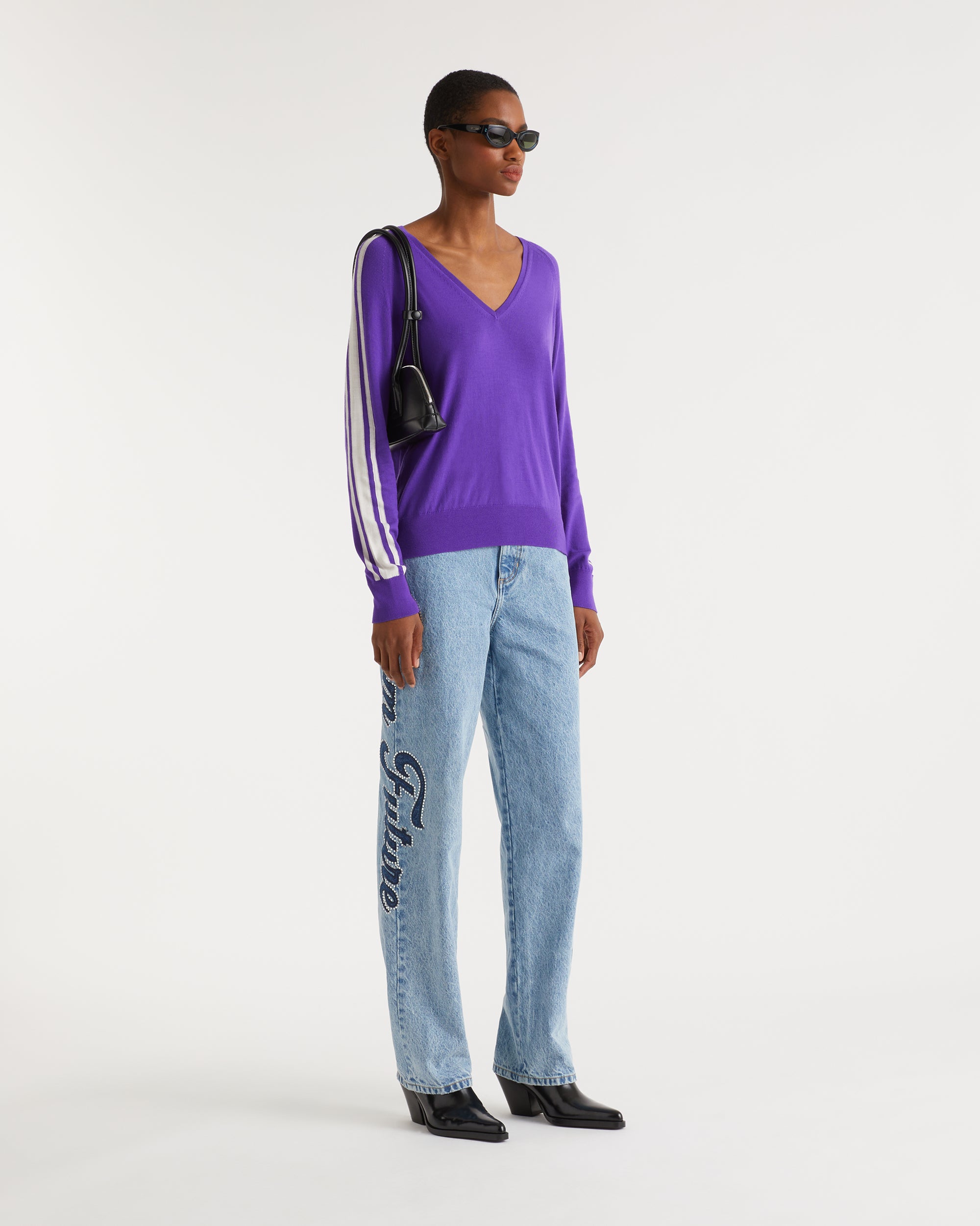 Pull oversize bandes manches en laine mérinos - Electric Blue