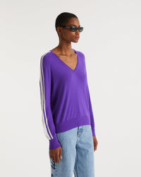 Pull oversize bandes manches en laine mérinos - Neon Purple