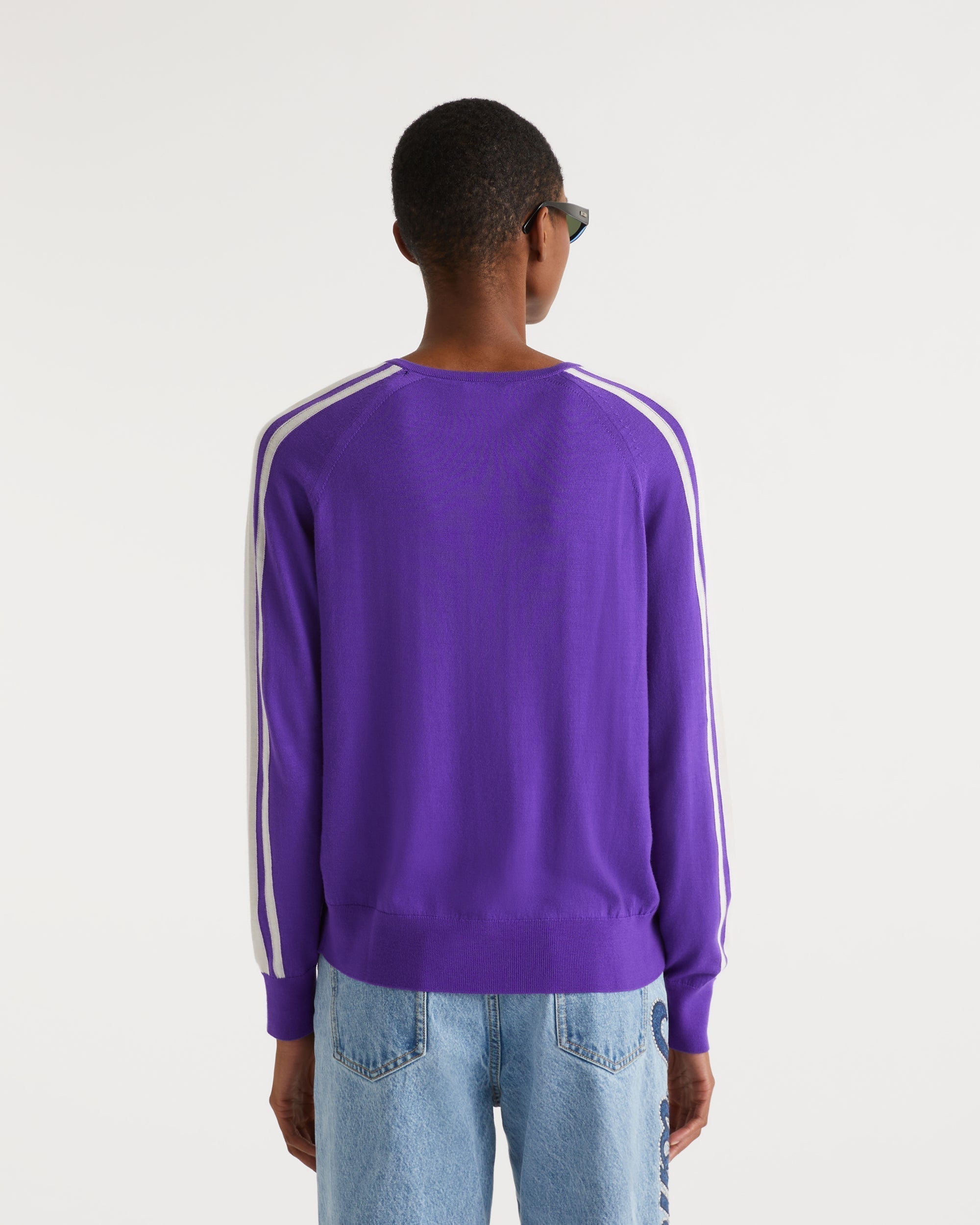 Pull oversize bandes manches en laine mérinos - Neon Purple