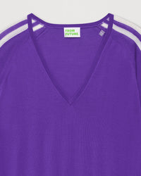 Pull oversize bandes manches en laine mérinos - Neon Purple