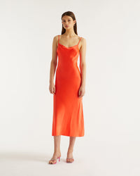 Robe longue Gisele en soie - Neon Orange