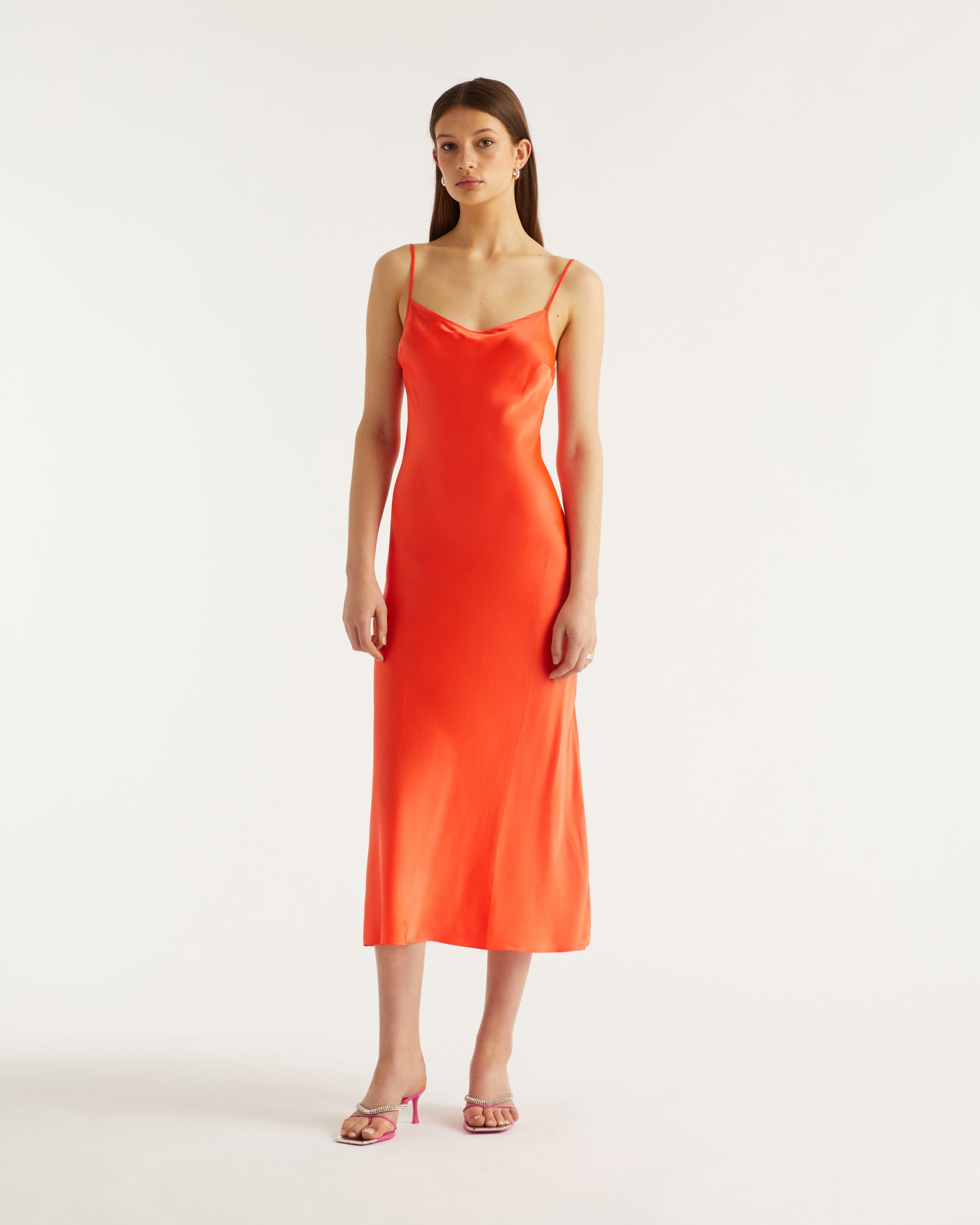 Robe longue Gisele en soie - Neon Orange