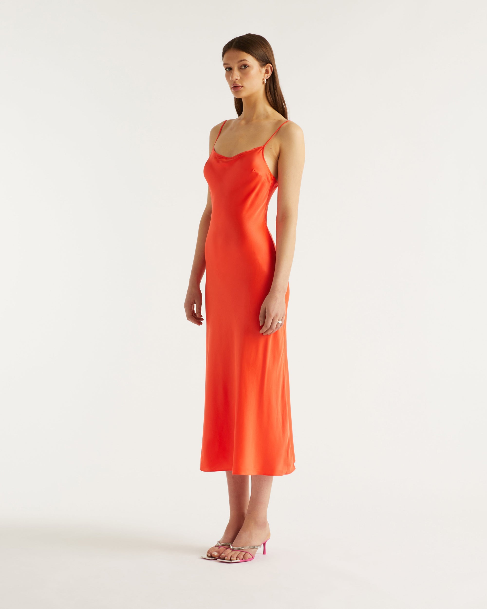 Robe longue Gisele en soie - Neon Orange