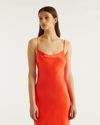 Robe longue Gisele en soie - Neon Orange
