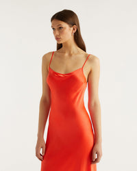 Robe longue Gisele en soie - Neon Orange