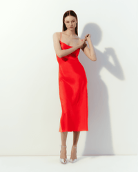 Robe longue Gisele en soie - Neon Orange