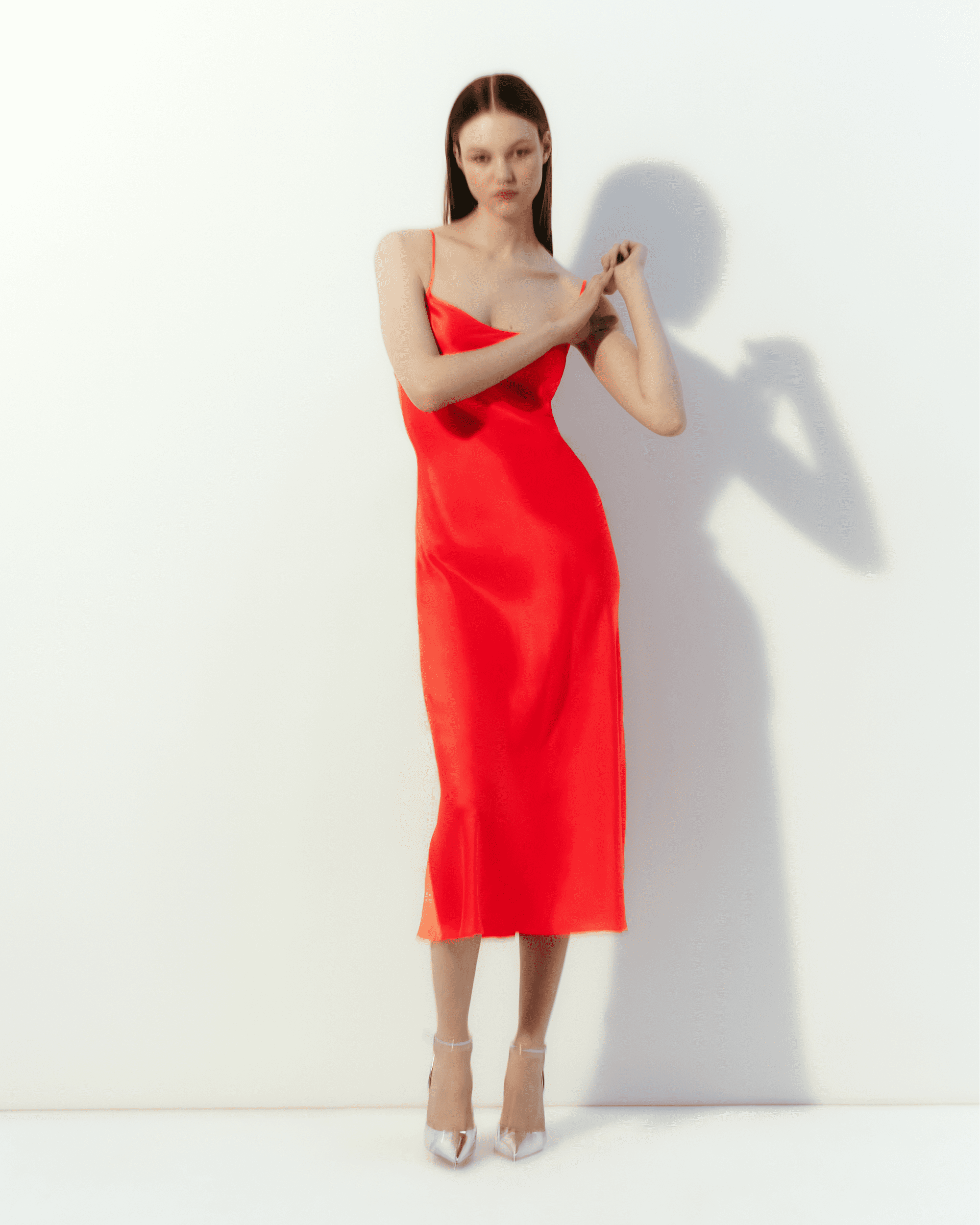 Robe longue Gisele en soie - Neon Orange