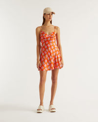 Robe courte Gloria en soie - Little Roses & Orange