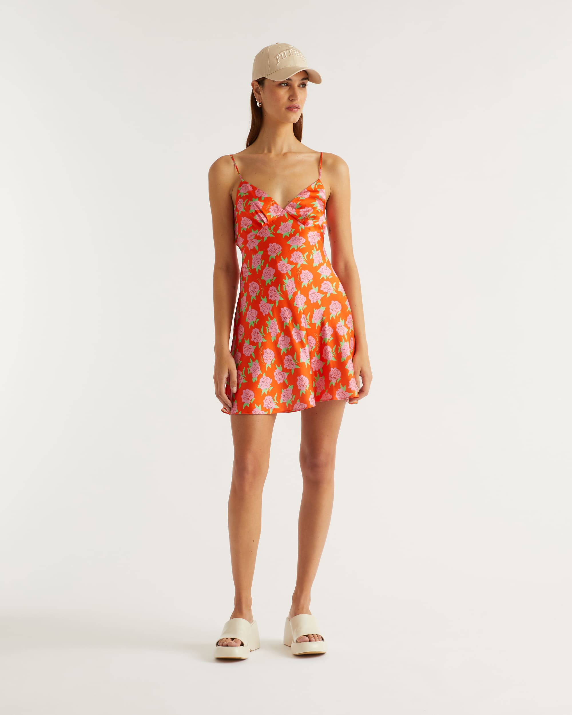 Robe courte Gloria en soie - Little Roses & Orange
