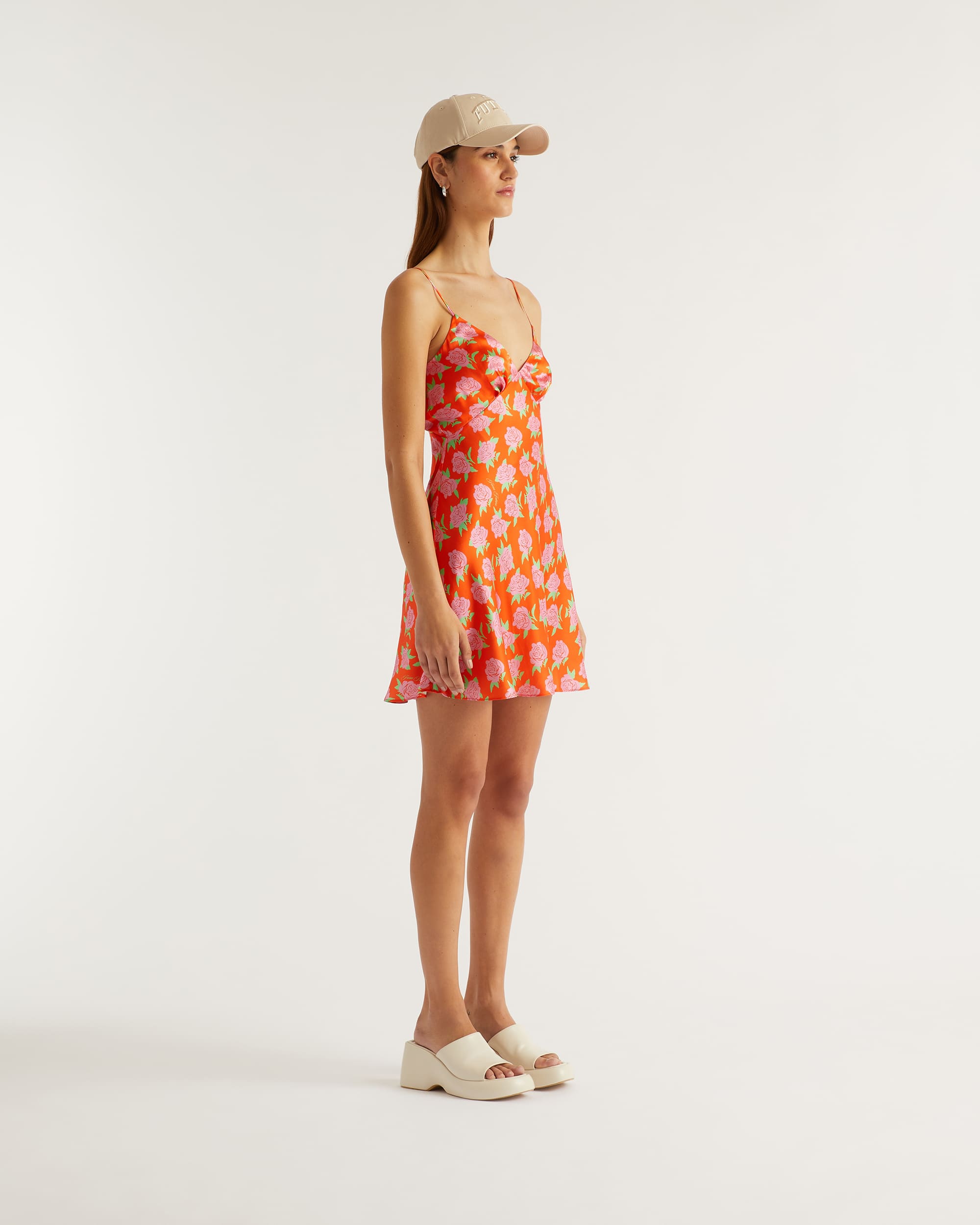 Robe courte Gloria en soie - Little Roses & Orange