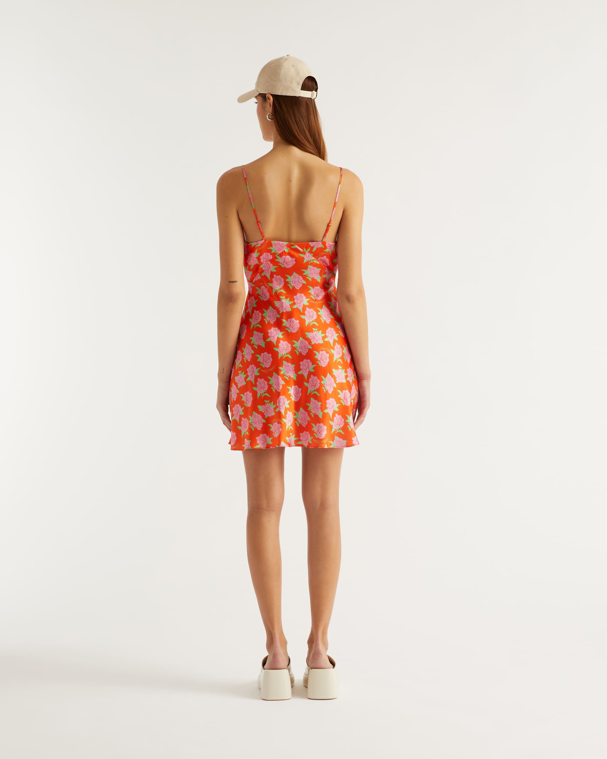 Robe courte Gloria en soie - Little Roses & Orange