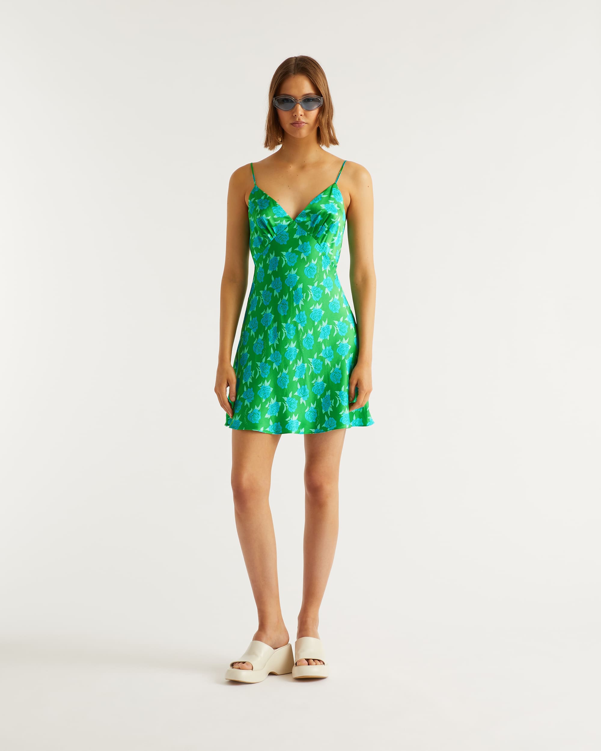 Robe courte Gloria en soie - Little Roses & Green