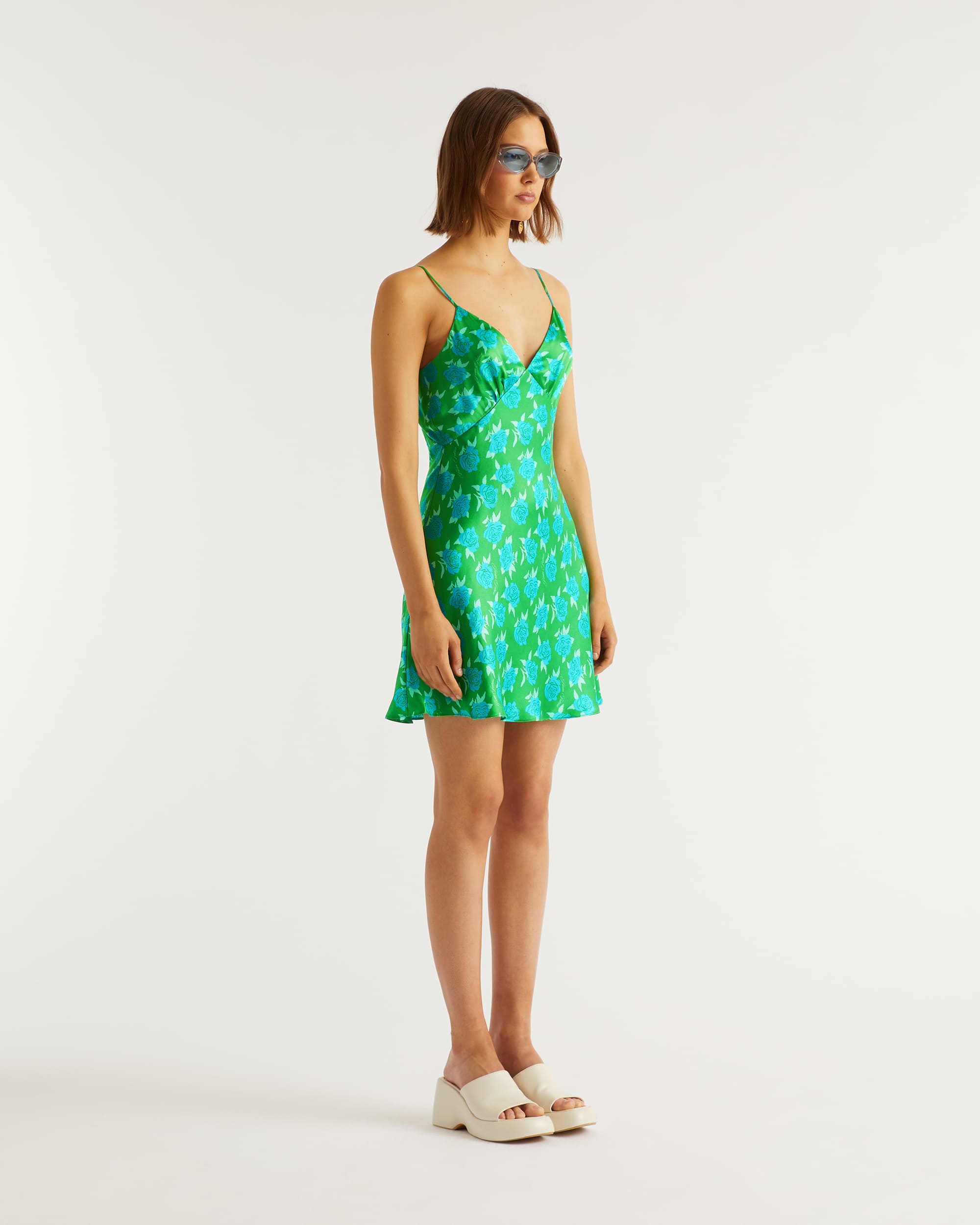 Robe courte Gloria en soie - Little Roses & Green