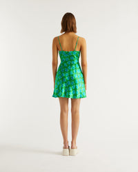 Robe courte Gloria en soie - Little Roses & Green