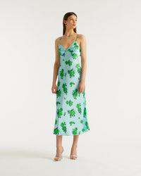 Robe longue Gigi en soie - Rosae Aqua & Blue