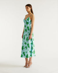 Robe longue Gigi en soie - Rosae Aqua & Blue