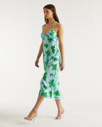 Robe longue Gigi en soie - Rosae Aqua & Blue