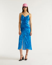 Robe longue Barbara en soie - Blue Zebra