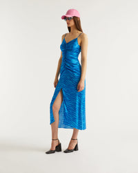Robe longue Barbara en soie - Blue Zebra