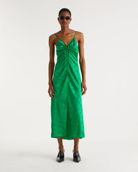 Robe longue Barbara en soie - Green Jacquard