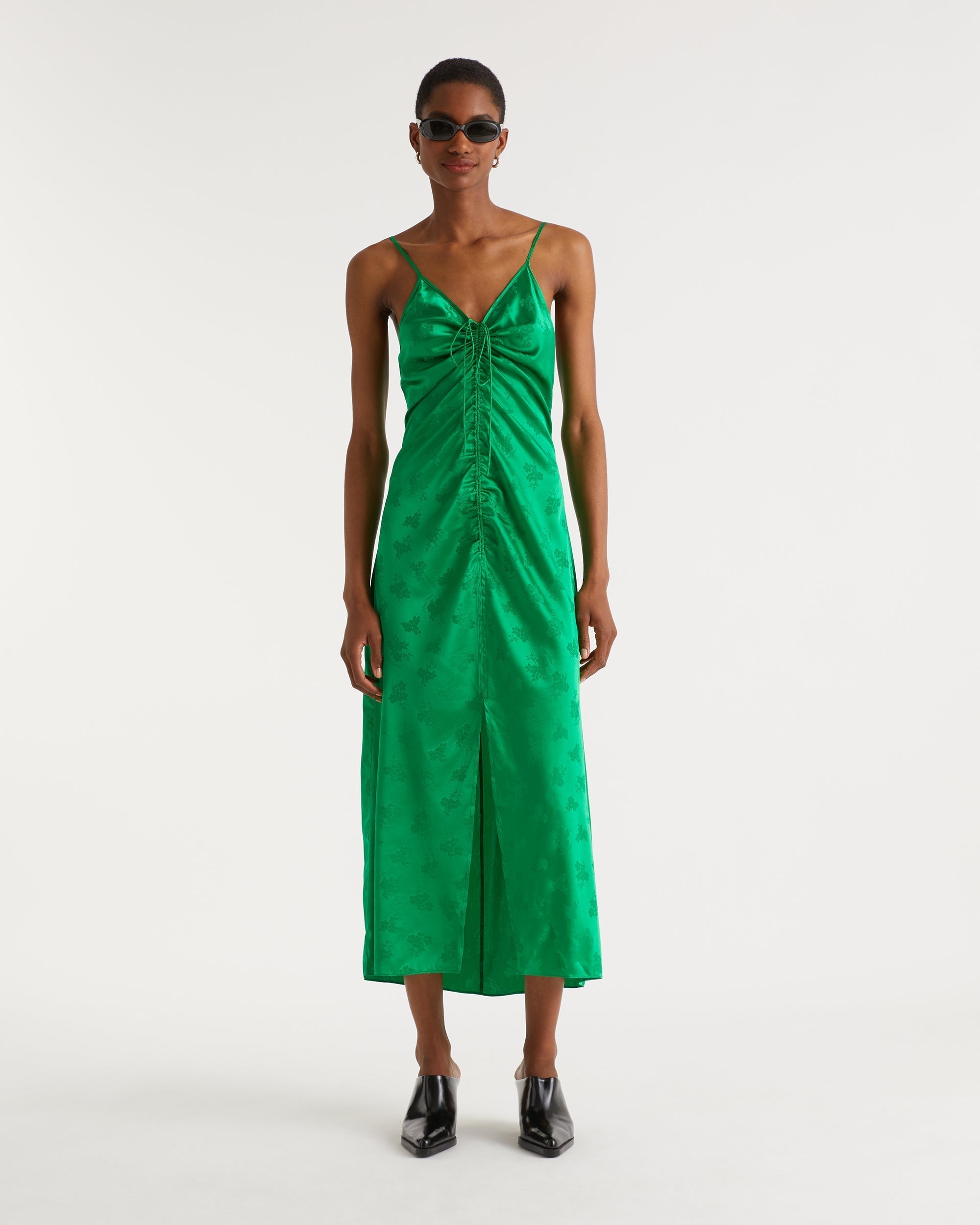 Robe longue Barbara en soie - Green Jacquard