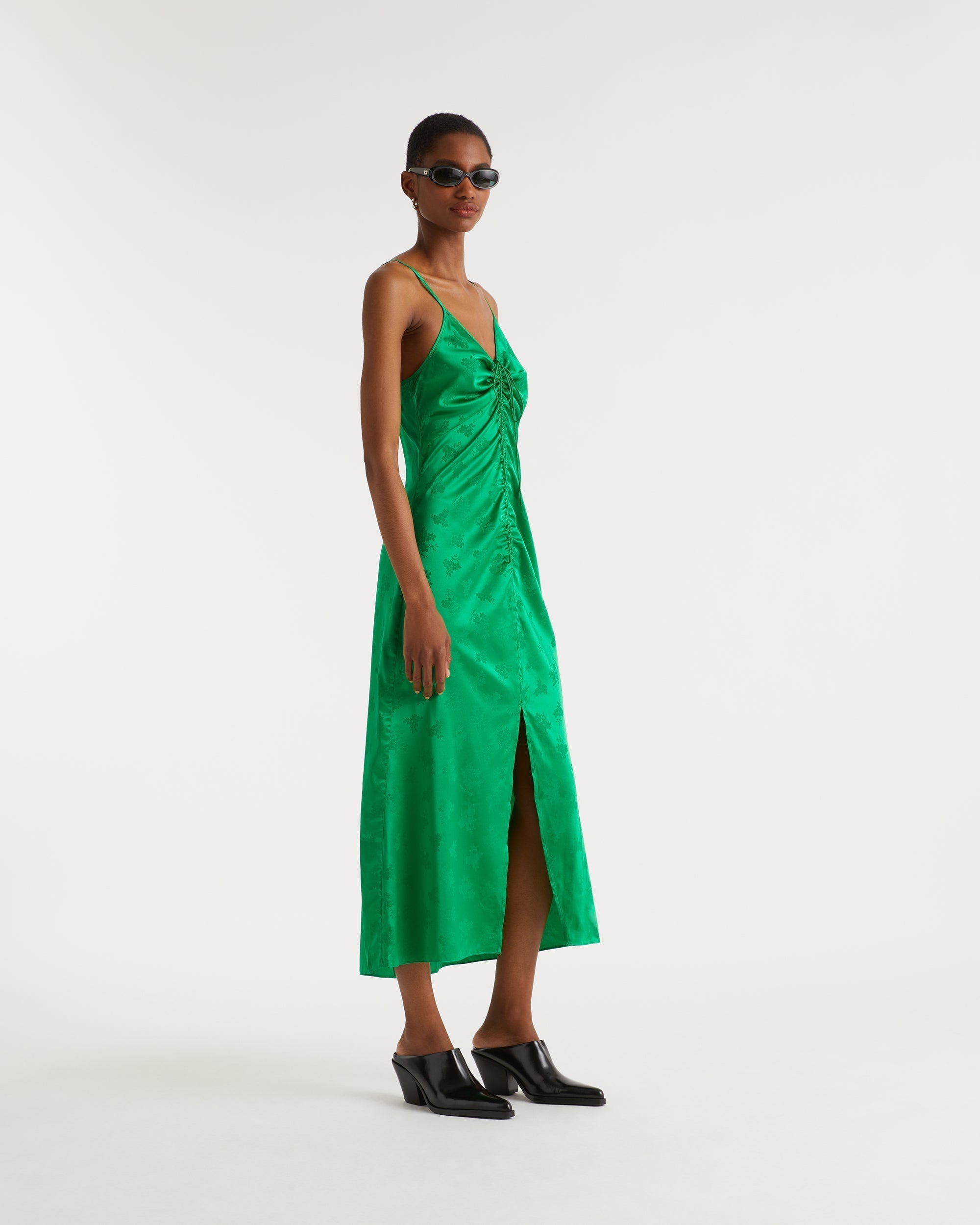 Robe longue Barbara en soie - Green Jacquard