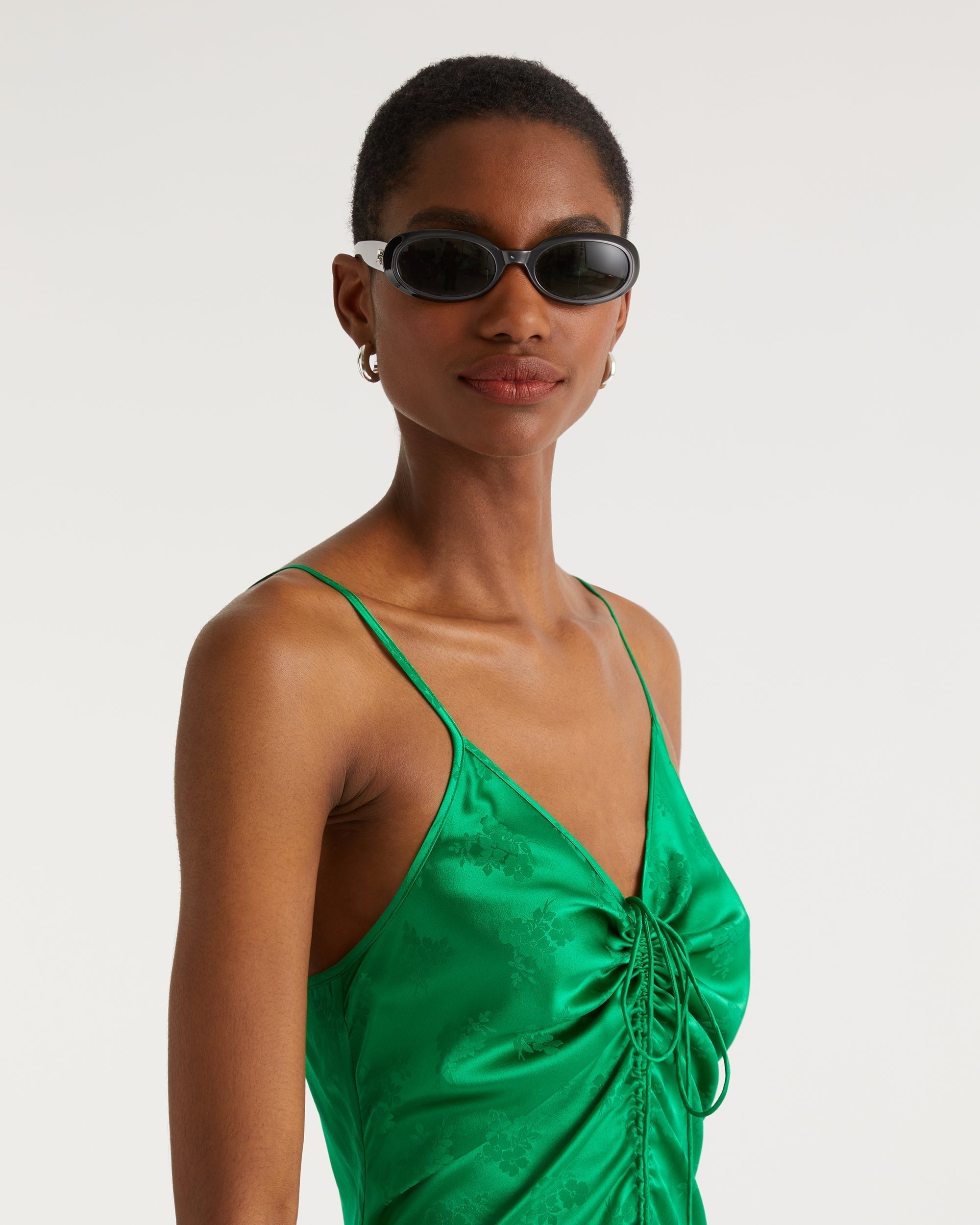Robe longue Barbara en soie - Green Jacquard