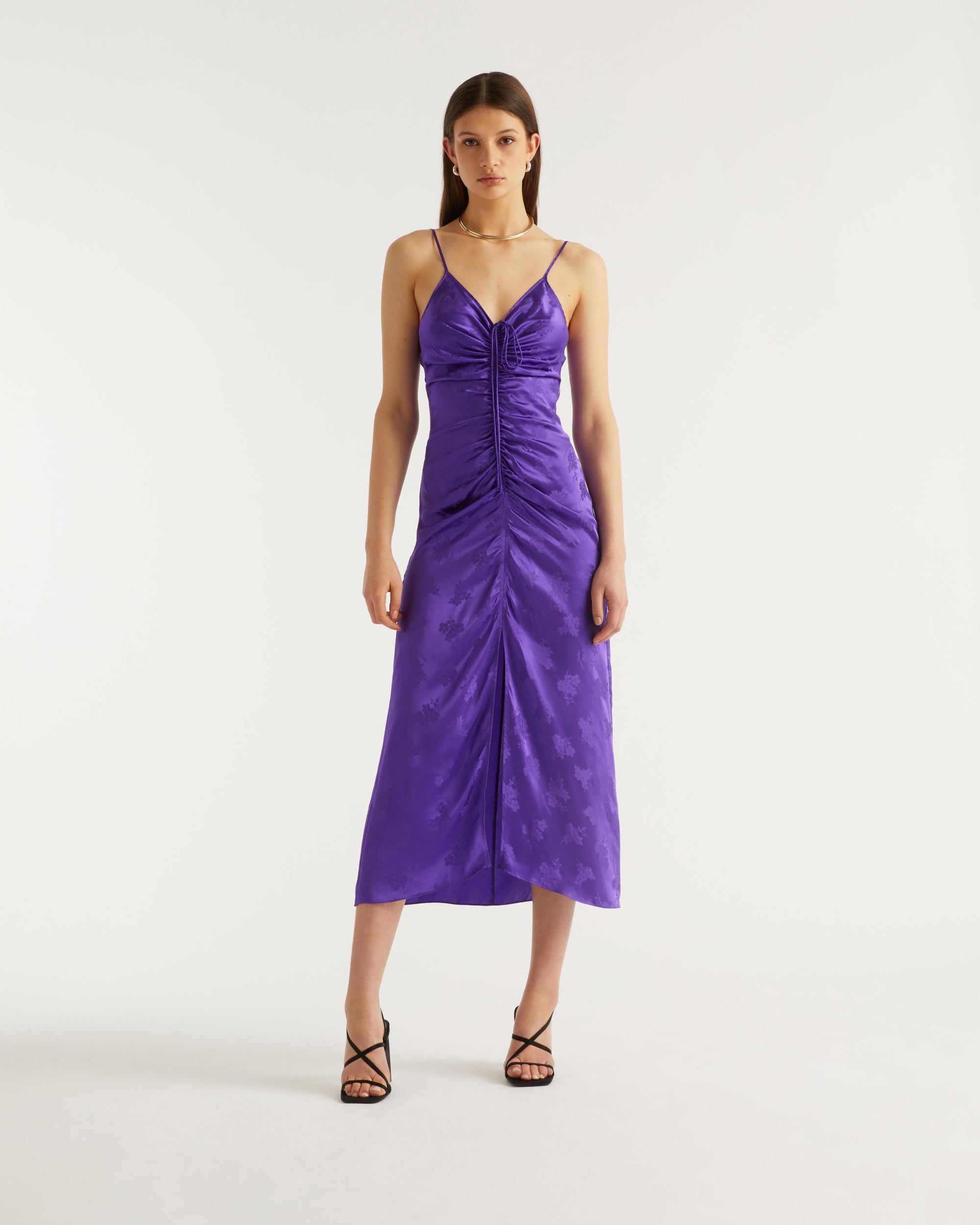 Robe longue Barbara en soie - Purple Jacquard