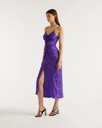 Robe longue Barbara en soie - Purple Jacquard