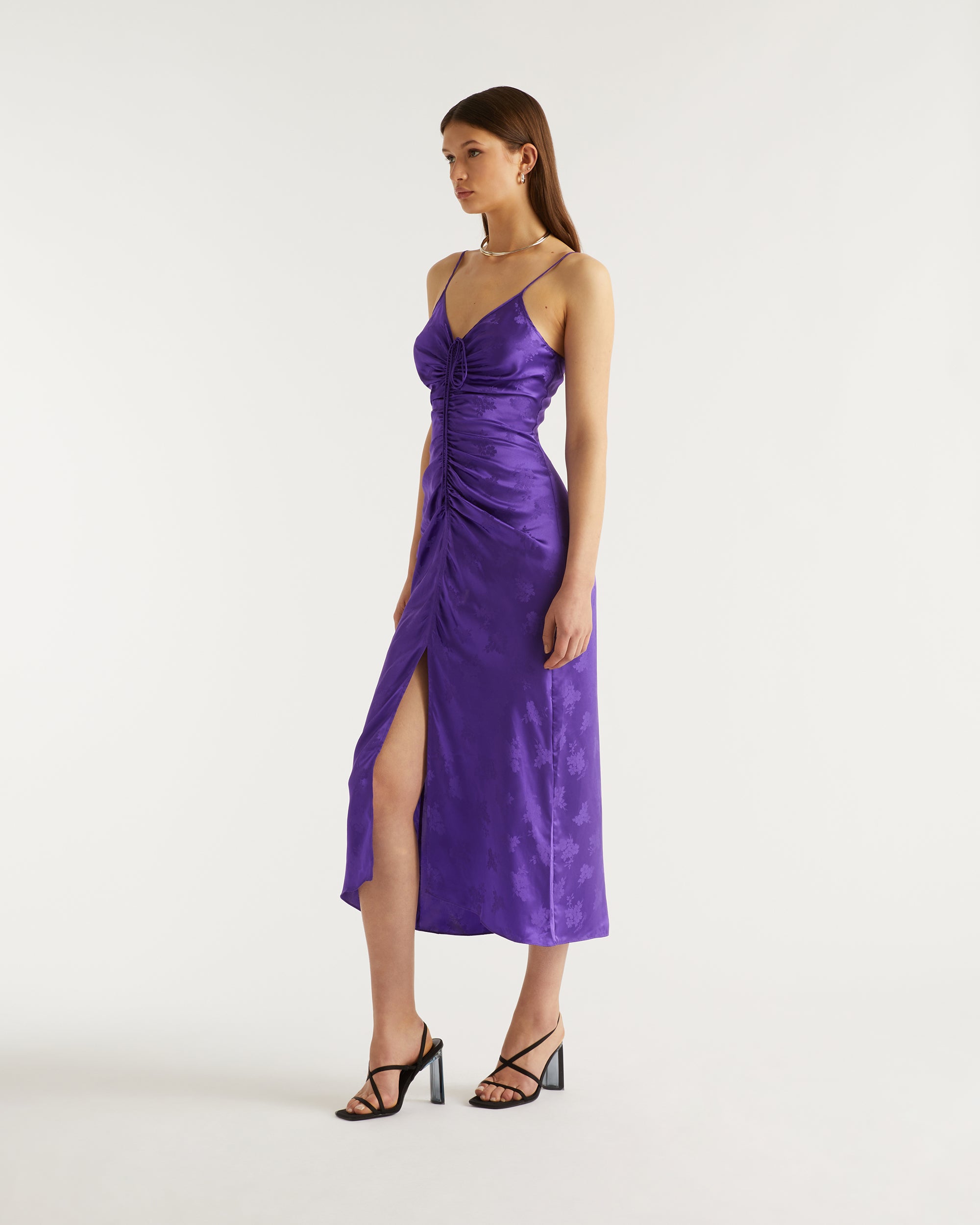 Robe longue Barbara en soie - Purple Jacquard