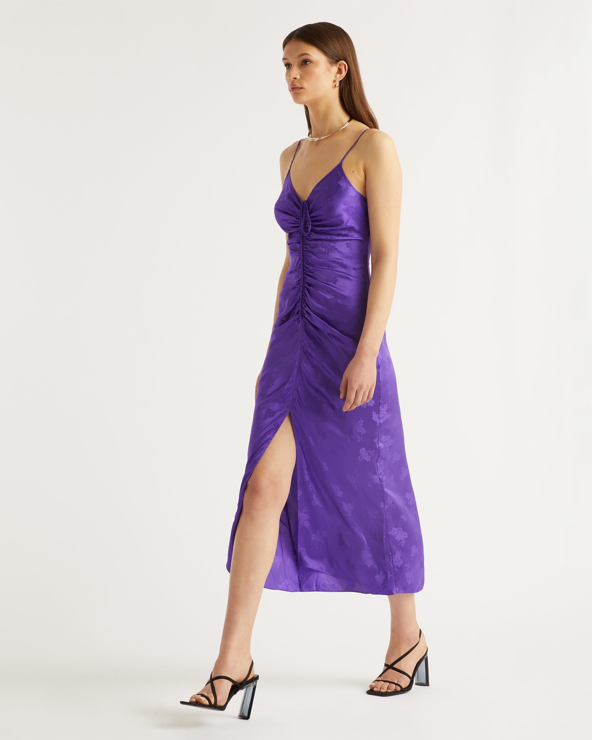 Robe longue Barbara en soie - Purple Jacquard