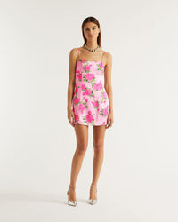 Robe courte Billie en soie - Big Roses